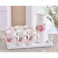 Haonai ceramic jug set(1pcs jug+6pcs mug),ceramic teapot set,ceramic pitcher and mug with full around printing.